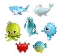 Lot de 7 ballons animaux de l'océan - Fournitures de fête sur le thème de l'océan - Décorations de fête - Pieuvre, lion de mer, hippocampe, crabe, baleine, poisson gonflé, requin - Décorations