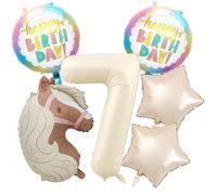 Lot de 7 Ballons d'Anniversaire Cheval avec Nœud Papillon | Décoration Poney Anniversaire, Ballon Aluminium 7 Ans, Ballon en Forme de Tête de Cheval, Classique pour Fête Thème Cheval
