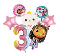 Lot de 7 Ballons D'Anniversaire pour Fille, Décoration Anniversaire 3 Ans, Ballon en Aluminium Rose, ballon Chat, Décoration de Fête, Anime Fournitures de Fête pour Filles, deco anniversaire fille