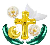 Lot de 7 ballons en aluminium avec ailes d'ange, lune et étoile et tasse Prima Comunione pour communion, baptême, confirmation