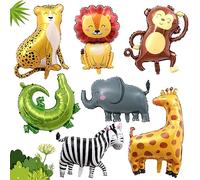 Lot de 7 Ballons Géants Jungle Safari - Tigre, Lion, Singe, Zèbre, Girafe - Ballons en Aluminium pour Garçons et Filles - Décorations de Fête Zoo Thème Animal