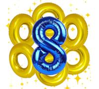 Lot de 7 ballons ronds dorés de 71,1 cm pour fête d'anniversaire d'enfant, hérisson bleu, carnaval (chiffre 8)