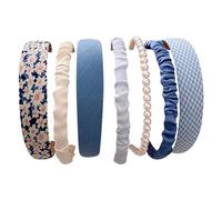 Lot de 7 bandeaux multi-styles avec fleurs et perles - Motif floral - Rembourrés - En tissu uni - Accessoires pour cheveux mignons - Bleu
