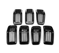 Lot de 7 bandes décoratives de rechange pour grille centrale de pare-chocs avant de voiture Jeep Cherokee 2014 2015 2016 2017 2018 (chromé) (noir brillant)