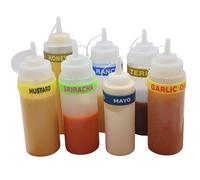 Lot de 7 bandes d'étiquetage pour sandwich pour bouteilles de 16 à 700,4 g - Mayo, moutarde, ranch, miel de Dijon, huile d'ail, Teriyaki, Sriracha - Bandes d'identification réutilisables en silicone