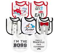 Lot de 7 bavoirs imperméables en coton pour bébé avec bouton-pression réglable, bandana pour nourriture pour nouveau-né, cadeau de fête prénatale, anniversaire, souvenir, 6 à 12 mois (noir rouge)