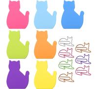 Lot De 7 Blocs De Notes Autocollantes En Forme De Chat Mignon Avec Trombones,Animaux Kawaii,Bloc-Notes Autocollants,Marqueurs,Onglets D'index,Pour L'école,La Maison,Le Bureau,Les