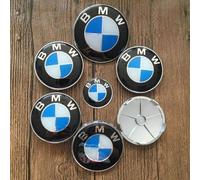Lot De 7 Bmw Bleu Blanc Logo Emblème 82mm Capot 74mm Coffre 4*68mm Centre De Roue Enjoliveur