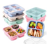 Lot de 7 boîtes à goûter avec compartiments, boîtes à goûter réutilisables avec couvercles transparents, étanches pour enfants, adultes, pour l'école, le travail, les voyages (rose/beige/vert/bleu)