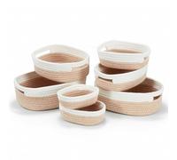 Lot de 7 boîtes de rangement décoratives en corde de coton tissée pour placard, étagère, petite boîte ovale pour clés, serviette et pot de fleurs, sans plis, tissu doux (gingembre mélangé)