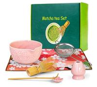Lot de 7 bols à matcha rose avec bec verseur, kit complet pour matcha cérémonie et latte, cadeau pour les amateurs de matcha