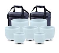 Lot de 7 bols chantants en cristal de 20,3 à 35,6 cm - Blanc naturel, ensembles de chakras de bol sonore avec for la méditation de yoga et la guérison par le son, cristal pur à 99,99% naturel (Color