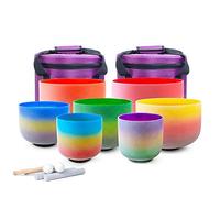Lot de 7 bols chantants en cristal givré 12C, 11D, 10E, 9F, 8A, 7G, 6B, de 15 à 30 cm, pour méditation, guérison du corps, yoga, avec batte en daim, maillet en caoutchouc, joint torique