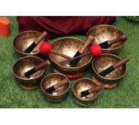 Lot de 7 bols chantants spirituels en œil de tigre avec notes de chakra - Bol de méditation - Bol chantant tibétain - Bénédiction de Moine