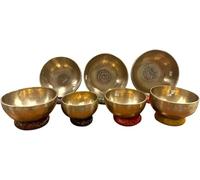 Lot de 7 bols chantants tibétains aux 7 chakras - Bols de guérison faits à la main (15,3 à 25,4 cm) - Symboles chakra avec fleur de lotus sculptés - Méditation et thérapie par le son