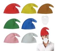 Lot de 7 bonnets de nain pour adultes - Bonnet de nain pour enfant - Pour carnaval, Halloween, accessoires de costume, bonnet de lutin avec 1 fausse barbe