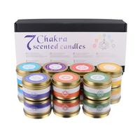 Lot de 7 bougies parfumées aux chakras - 7 bougies parfumées aux huiles essentielles et pierres précieuses dans une boîte cadeau - Bougies d'aromathérapie - Méditation, yoga, Reiki, détente