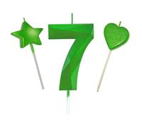 Lot de 7 bougies vertes en forme de diamant 3D de 7 cm de haut, couleur verte pailletée, décoration de gâteau d'anniversaire pour adultes/enfants, pâtisserie de famille (vert, 7 cm, 3D numéro 7)