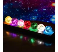 Lot de 7 Boules de Cristal en Verre Colorées avec Lampe LED, Sphères de Guérison Chakra Naturelles avec Base en Bois, Boule de Cristal Scintillante pour Cadeau d'Anniversaire et Décoration de Maison