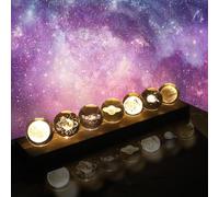 Lot de 7 Boules de Cristal Galactiques Décoratives, Boule de Cristal du Système Solaire Décoration D'intérieur, avec Base en Bois avec Lampe LED, Idéal Comme Cadeau Décoratif (Lumière Chaude)