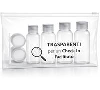 Lot de 7 bouteilles de voyage à remplir - Kit de voyage liquide - Rechargeable - Certifié TSA - Récipient de voyage liquide - 2 bouteilles de 100 ml + 2 bouteilles de 50 ml + 2 pots de crème + pelle