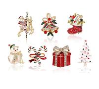 Lot de 7 Broche De Noël Multicolore Épingles de Noël Comprendre Père Noël Arbre de Noël Élan Bonhomme De Neige Bas de Noël Convient aux Thèmes de Noël et Aux Accessoires Vestimentaires