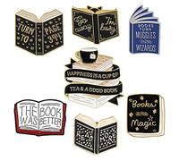 Lot de 7 broches en émail avec motif livre magique - Cadeau d'apprentissage pour enseignant, étudiant, vêtements, sacs à dos, sacs, bijoux