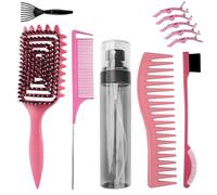 Lot de 7 brosses à cheveux bouclées - Avec brosse à cheveux bouclés - Pour cheveux ondulés et bouclés - Flacon pulvérisateur - Brosse à crêper - Brosse de massage - Double brosse et pinces à cheveux