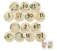 Lot de 7 cartes d'anniversaire pour bébé, panneaux de bienvenue mensuels double face en bois, 10 cm, rondes de 1 à 12 mois, coffret cadeau pour nouveaux parents pour accessoires de photographie