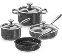 Lot de 7 casseroles et poêles en acier inoxydable antiadhésives, en granit, avec poêles et casseroles, non toxique, passe au lave-vaisselle et compatible avec tous les types de cuisinières (gaz,