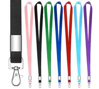 Lot de 7 cordons tour de cou pour le bureau - Pour accrocher un badge, une carte d'identité ou des clés - Rouge, bleu, noir, bleu ciel, rose, violet, vert, Noir