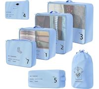 Lot De 7 Cubes De Rangement Pour Val , Cubes De Compression Comme Organ Ur De Sac À Dos, Sacs De Voyage, Accessoires De Camping Et Équipement De Randonnée (Bleu)