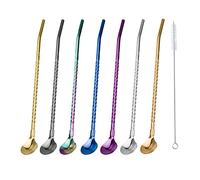 Lot de 7 cuillères à paille réutilisables en acier inoxydable avec 1 brosse de nettoyage (filetée)