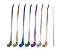 Lot de 7 cuillères à paille réutilisables en acier inoxydable avec 1 brosse de nettoyage (standard)