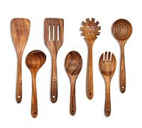 Lot de 7 Cuillères et Spatules en Bois de Teck pour la Cuisine - Ustensiles de Cuisine