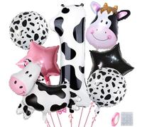Lot de 7 décorations d'anniversaire en forme de vache sacrée Im One - Ballons imprimés vache - Fournitures de fête d'anniversaire pour 1er anniversaire - Fournitures de fête d'anniversaire pour filles