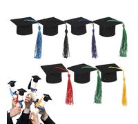 Lot de 7 décorations de chapeau de remise de diplôme avec pompons - Chapeau miniature pour la maternelle - Pour diplôme - Cérémonie