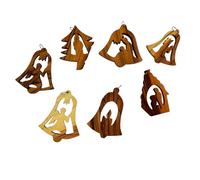 Lot de 7 décorations de crèche de Noël en bois d'olivier sculpté à la main - Sainte Famille, Jésus Décoration de sapin de Noël de Bethléem Terre Sainte - Cadeau chrétien fait à la main 6,3 cm (étoile