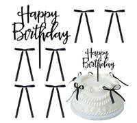 Lot de 7 décorations de gâteau d'anniversaire - Lettres de décoration de gâteau - Noir - Personnalisées - Nœuds noirs - Décoration de gâteau d'anniversaire - Ruban noir pour décorations de fête