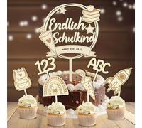 Lot de 7 décorations de gâteau de rentrée des classes en bois - Décoration de gâteau - Sac à sucre ABC 123 - Cadeau de rentrée scolaire 2025 - Cadeau de rentrée scolaire