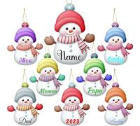Lot de 7 décorations de Noël personnalisées en forme de bonhomme de neige avec noms pour sapin de Noël - Décoration en bois à suspendre pour famille de 2, 3, 4, 5, 6, 7, enfants, papa, maman