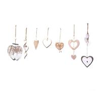 Lot de 7 décorations en bois en forme de cœur avec corde de lin, décorations de mariage rustiques, cœurs à suspendre pour la Saint-Valentin, décoration murale de chambre d'enfant, maison bohème pour