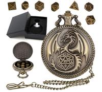 Lot de 7 dés D&D en métal polyédral - Boîtier de montre de poche avec cube numérique au milieu, avec roue dentée creuse, cube de jeu de rôle, cadeaux D&D (bronze)