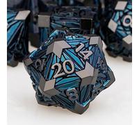 Lot de 7 dés DND en métal avec boîte, dés polyédriques D20 D12 D10 D8 D6 D4 Noir/Bleu