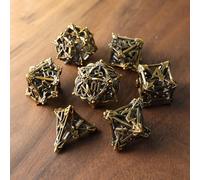 Lot de 7 Dés Métal DND Jeux De Role Donjons et Dragons Creux Fleur Or Vintage D&D Dice, Jeu de Dés Polyédrique D4 D6 D8 D10 D12 D20 D%