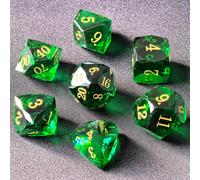 Lot de 7 dés polyédriques à facettes multiples en cristal pour jeux de rôle DND, RPG, collectionneurs, emballage en boîte en métal, dés effet pierre précieuse (émeraude)