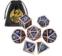 Lot de 7 Dés Polyédriques D&D en Métal, Motif de Dragon, DND RPG Jeux de Rôle, avec Sac Cadeau, Cuivre Rouge + Bleu