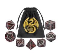 Lot de 7 Dés Polyédriques DND en Métal, D&D RPG Jeux de Rôle, avec Sac Cadeau, Argent Taché De Sang