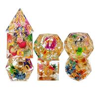 Lot de 7 dés polyédriques en résine à bords tranchants pour RPG - Comprend D20 D12, D10, D8, D6, D4 - (doré)