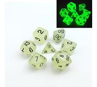 Lot de 7 dés polyédriques phosphorescents (7 dés en lot) | Dés pour jeu de rôle | D4, D6, D8, D10, D%, D12 et D20 (Aqua)